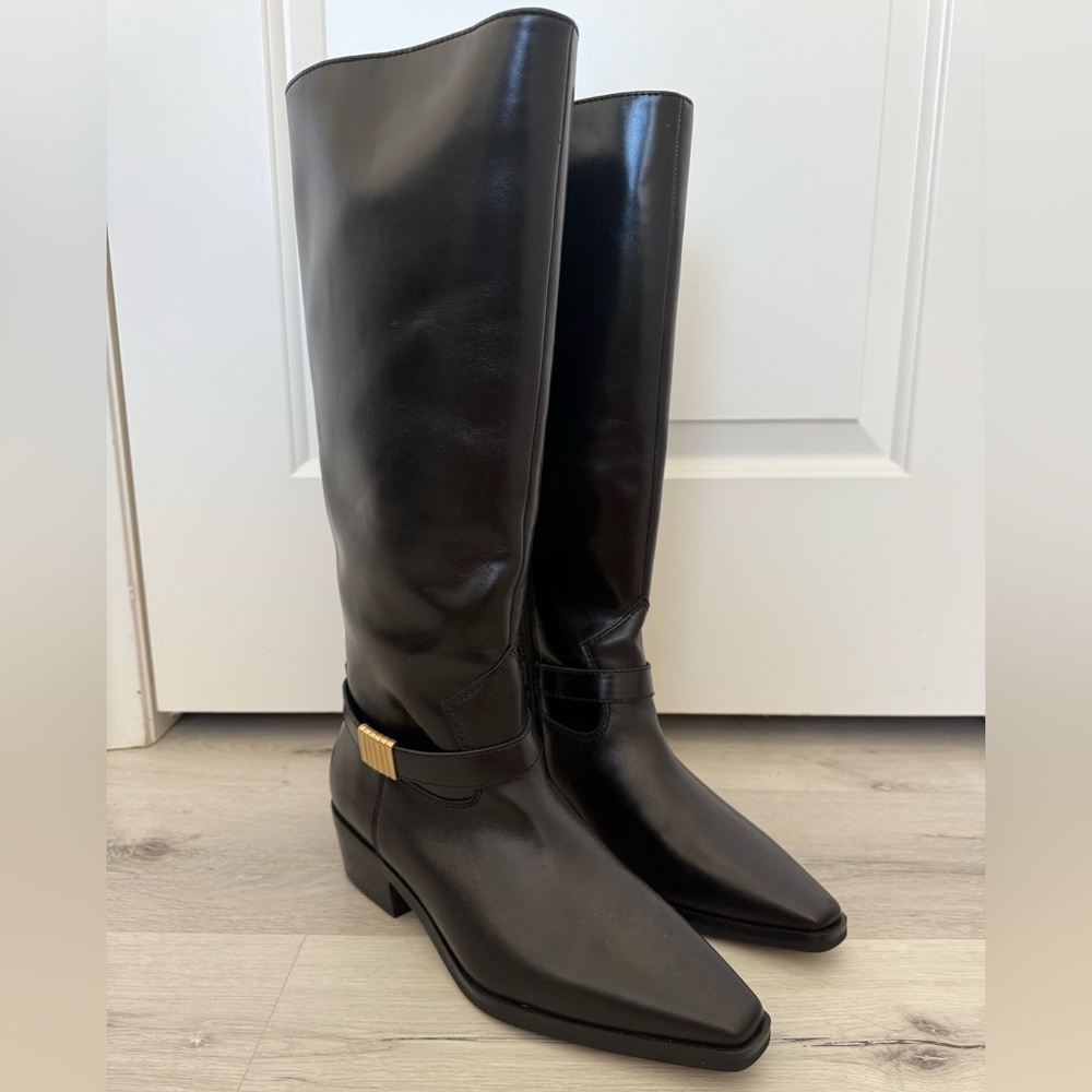 NEW Vince Camuto Melise Black Leather Knee-High Boots Riding Equestrian Style 11 - Picture 2 of 12